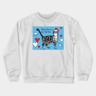 Merry Christmas Cat Red Blue Tabby Pattern Crewneck Sweatshirt